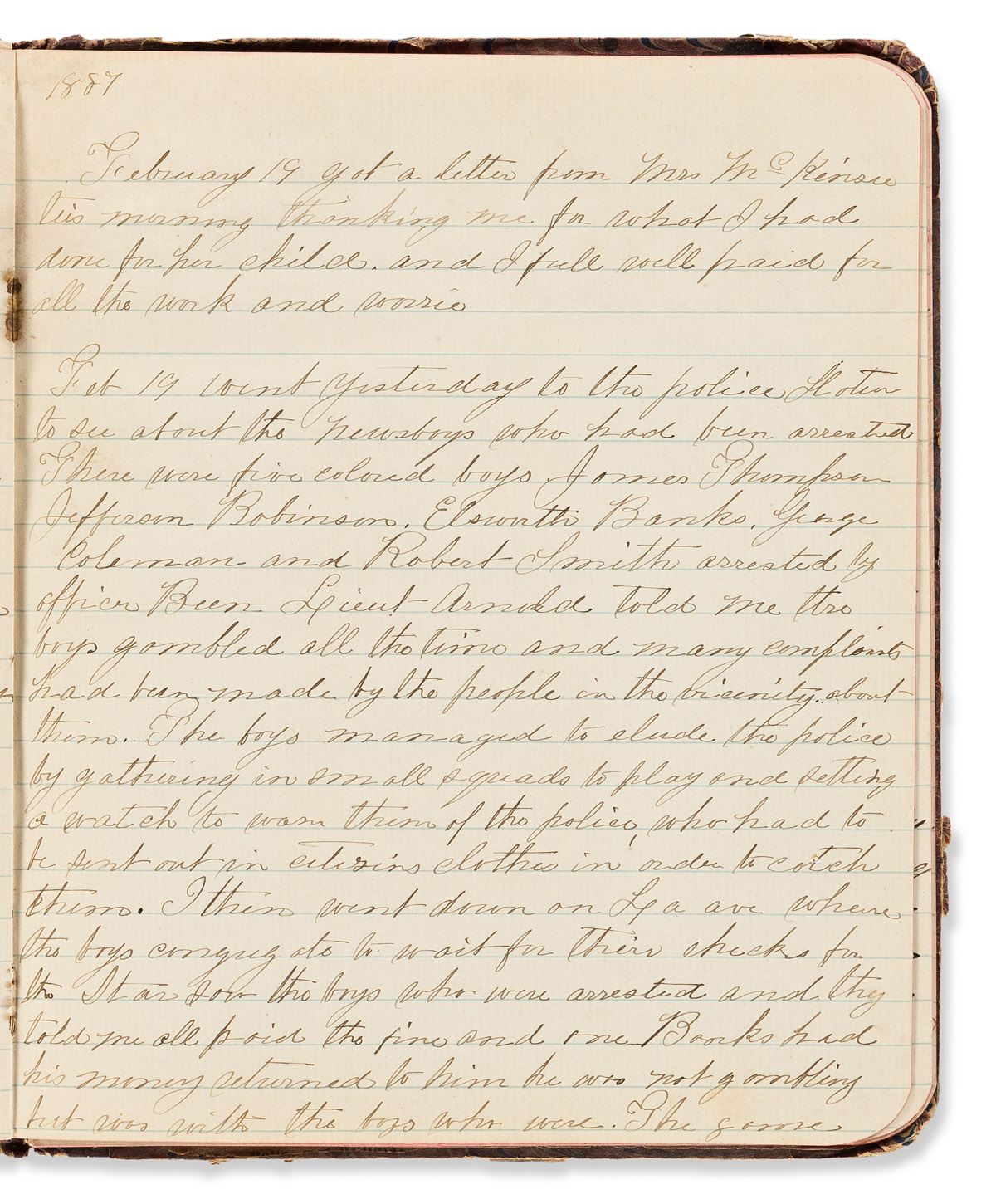 (DISTRICT OF COLUMBIA.) [Kate Brown Barlow.] Case notebook kept for the Newsboys and Childrens Aid Society.